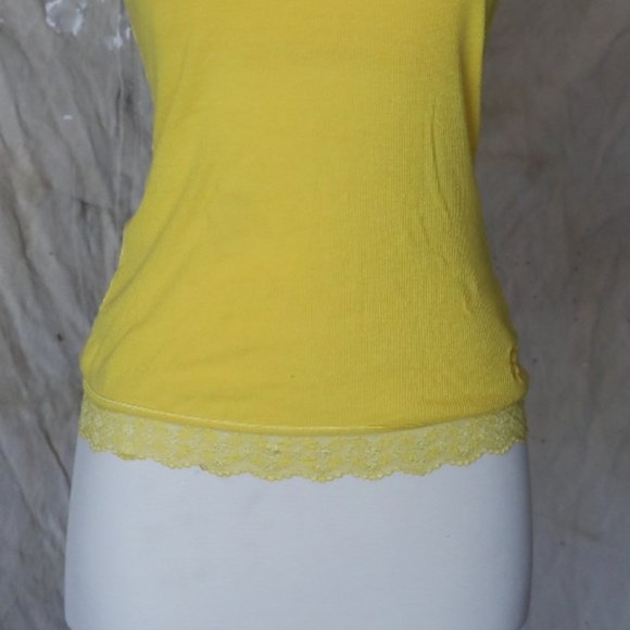 Kirra Yellow Ribbed Lace Trimmed Tank Top - Picture 2 of 6